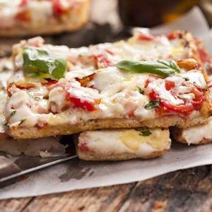 marinara, provolone, fresh mozzarella, roma tomatoes, fresh basil, evoo